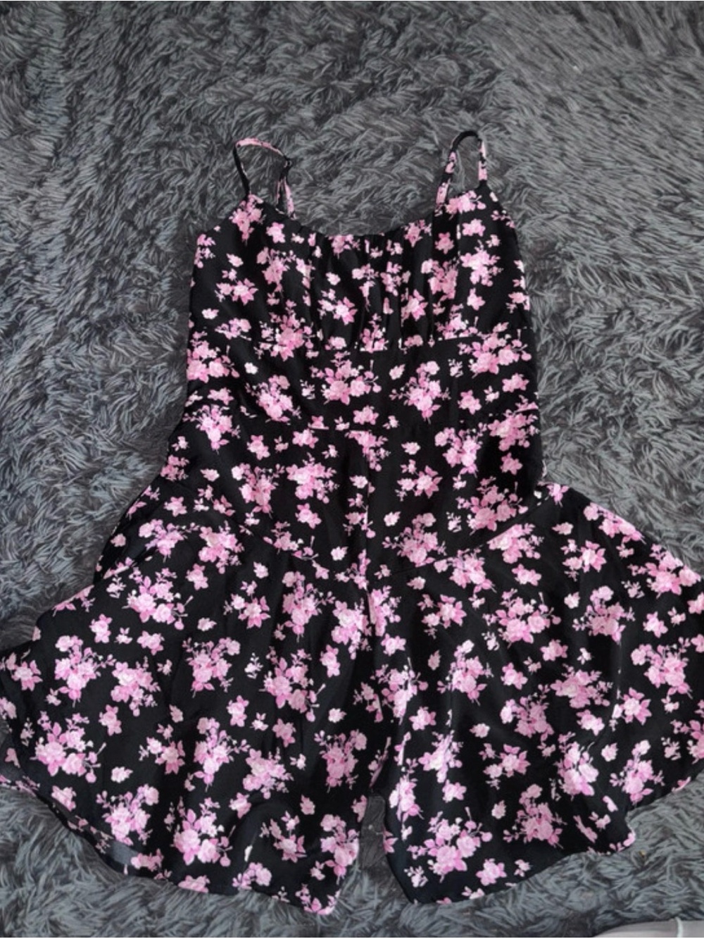 SHEIN Black Romper with Pink Floral Print
